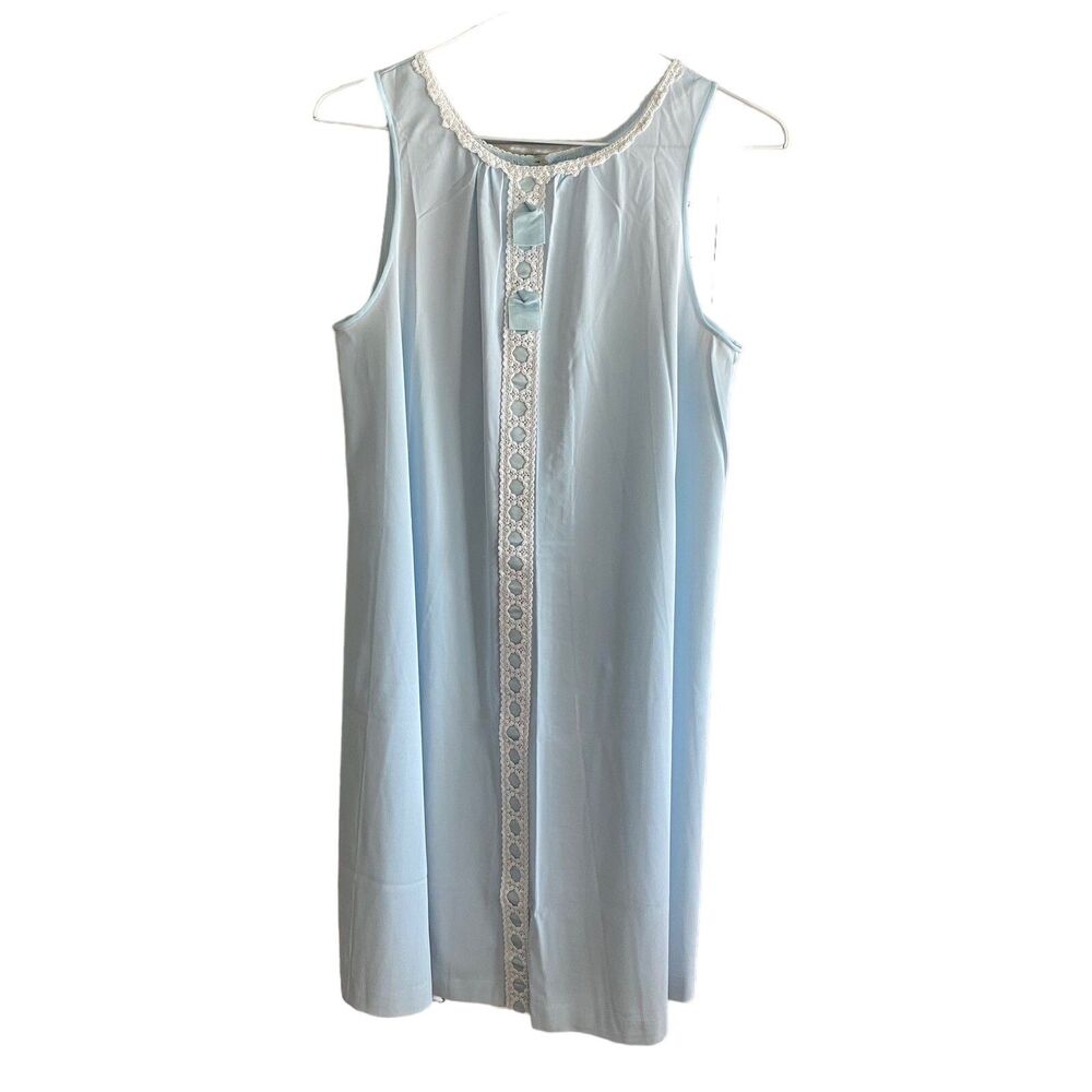 Vintage Lorraine Nightgown Women's Small Blue Nylon Knee Length Summer